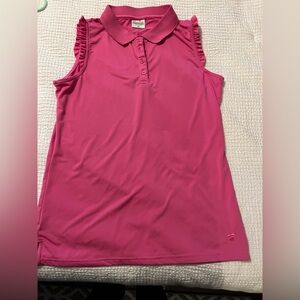 Birdies Fuchsia Sleeveless Ruffle Polo Top